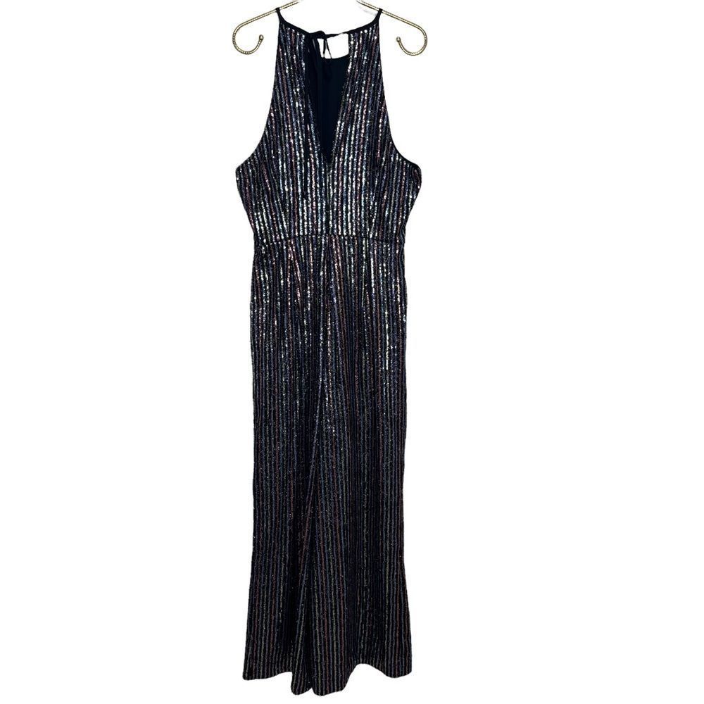 NEW Maeve Anthropologie Disco Halter Sequined Jumpsuit - Picture 7 of 15